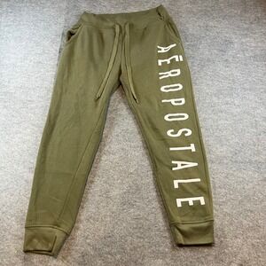 Aeropostale Womens Sport Joggers Green Fleece Sweatpants Large Logo Athleisure L